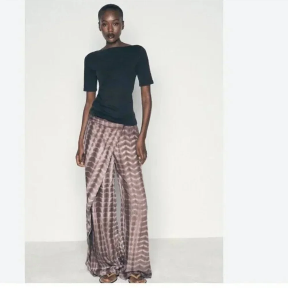 Zara Tie-Dye Wrap Trousers Linen Blend